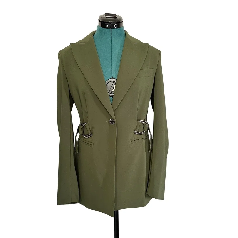 LITA by Ciara Blazer Womens XS Olive Green Belted D-Ring Jacket Made Italy LS7-1 - Picture 2 of 12